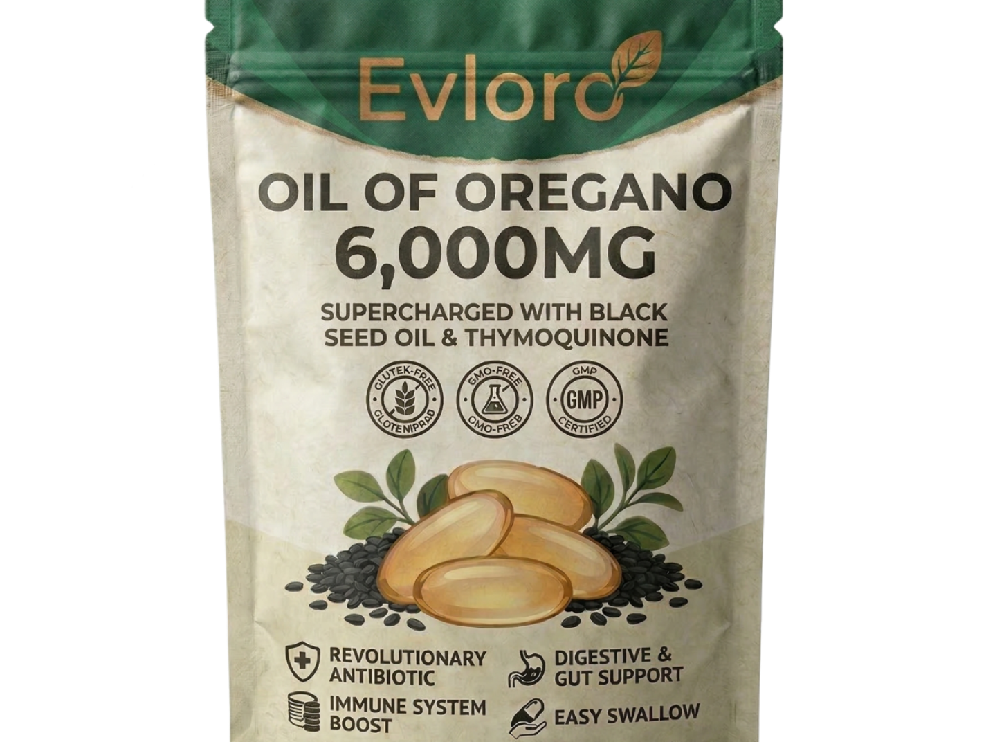 Evloro oil of oregano capsules — oregano oil supplement with black seed oil